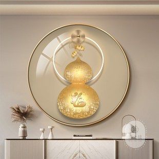饰画圆形百福图玄关柜入户正对门挂画新中式 葫芦装 高级感餐厅壁画