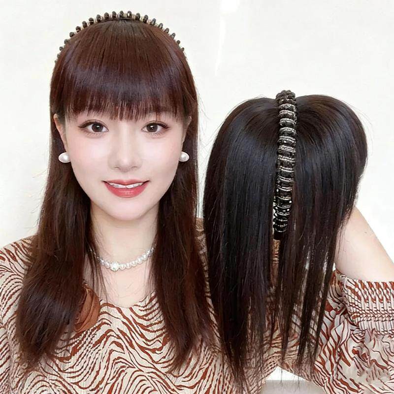 发箍刘海假发片女头顶遮白增量一体式补发片洋气水钻发箍直发片