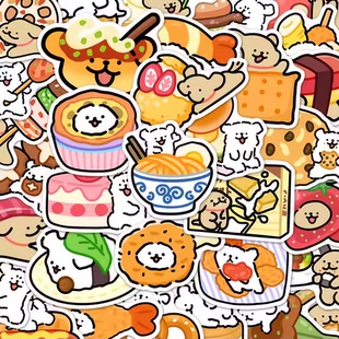 108张美食线条小狗贴纸卡通可爱防水装饰diy手机壳手账笔记本素材