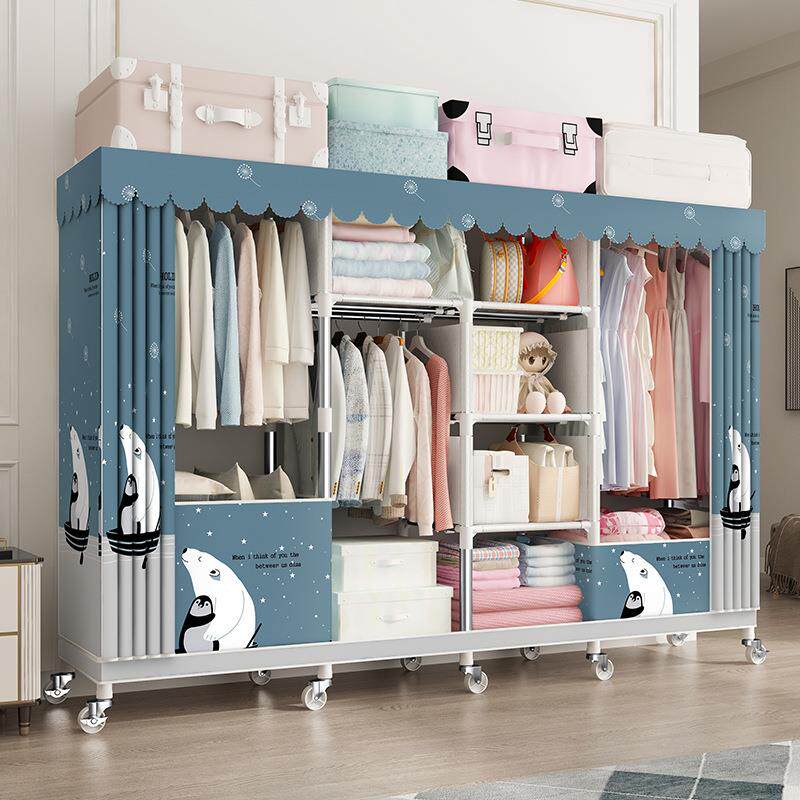 拉链全封闭布衣柜家用钢管加粗加固加厚全钢架牛津布密封简易布柜