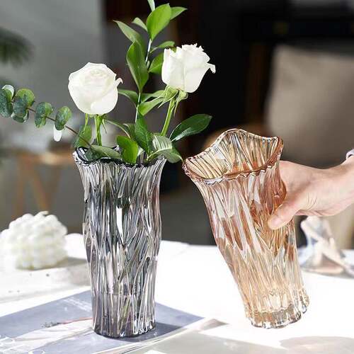 ins花瓶高级感水培植物玫瑰百合插花瓶玻璃 客厅餐桌装饰摆件