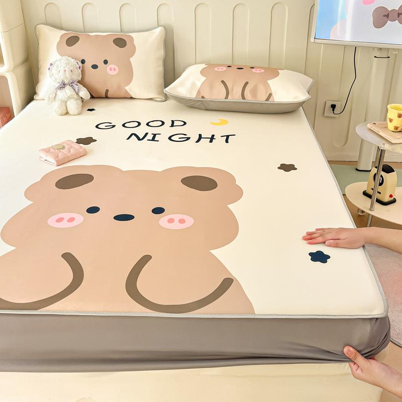 卡通冰丝床笠a类可水洗冰丝凉席三件套夏季家用折叠软席单人席子