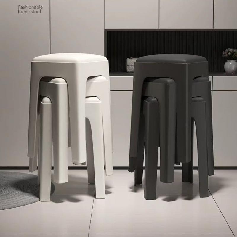 塑料凳子家用加厚结实叠放软包方凳现代简约客厅防滑餐桌板凳高凳