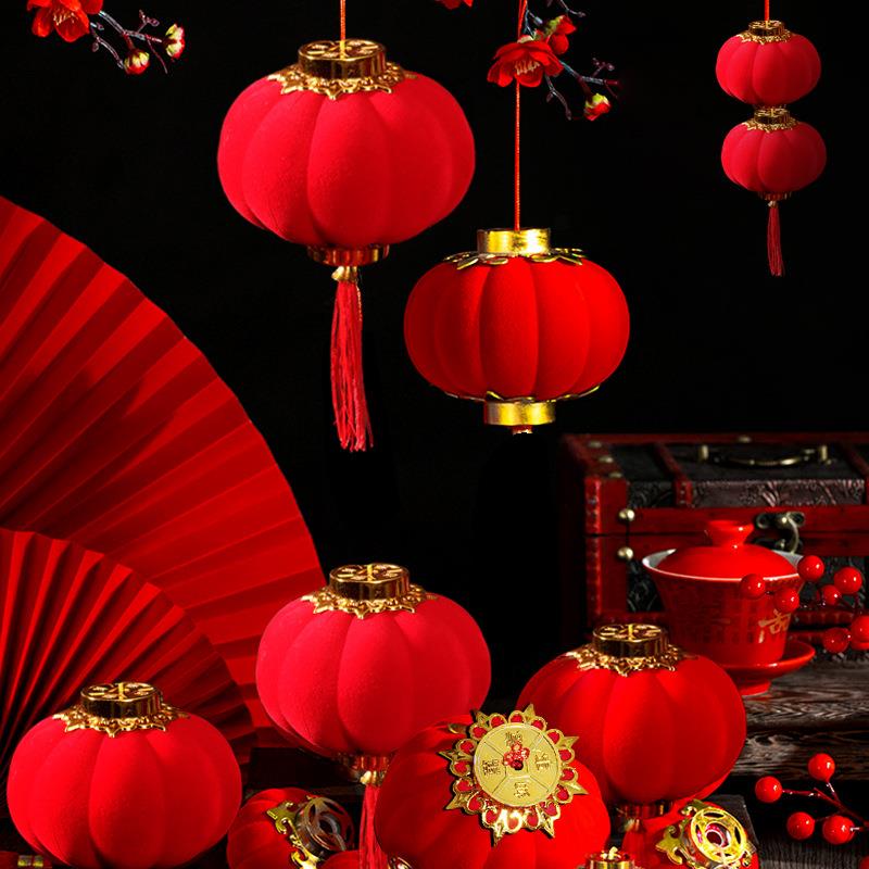 大红塑料植绒小灯笼树上挂件结婚庆节日中秋春节元旦装饰布置