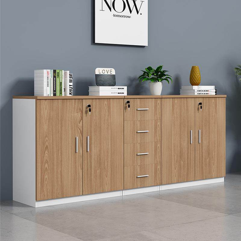 文件柜矮柜办公室储物柜靠墙长条柜木质收纳带锁资料柜办公抽屉柜