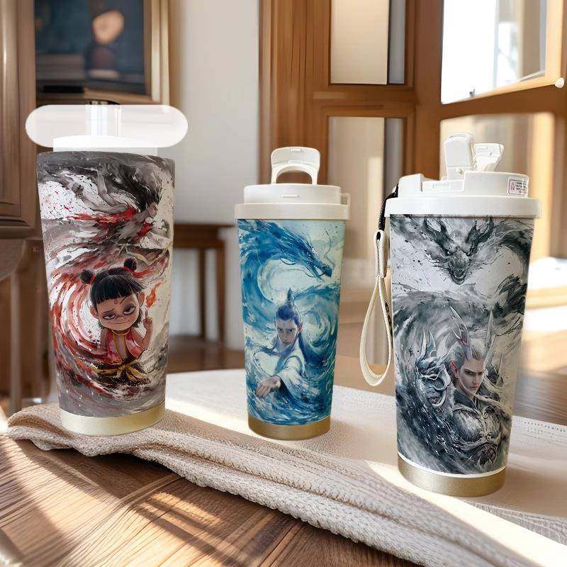 哪吒魔童闹海不锈钢保温杯敖丙动漫火电影周边大容量吸管带盖