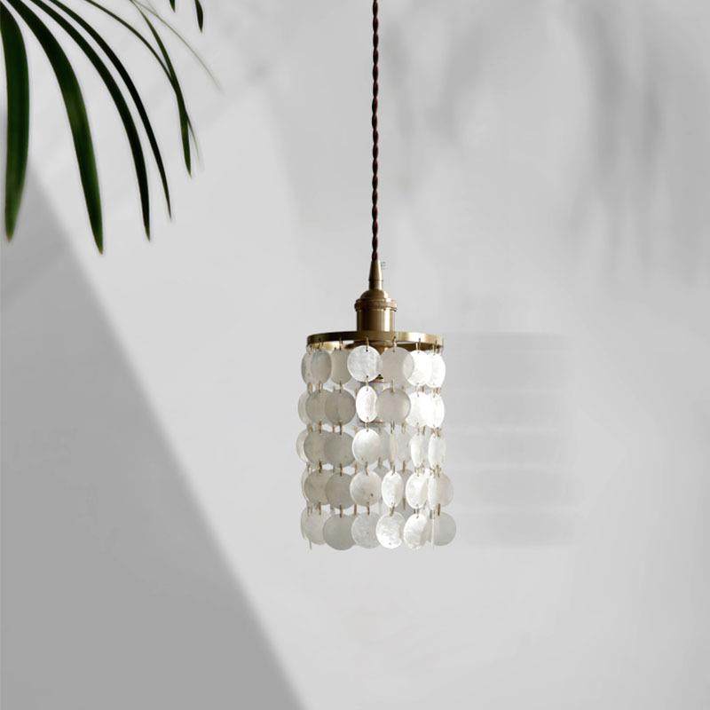 日式复古贝壳风铃小吊灯吧台民宿铜灯衣帽间过道卧室床头黄铜灯具