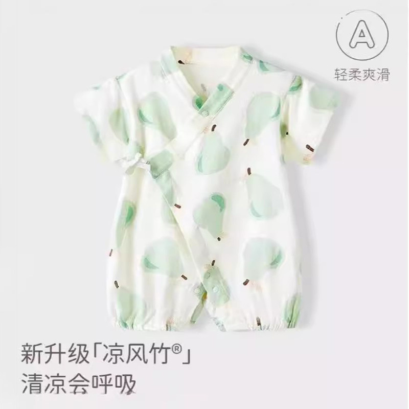 7A抗菌夏季婴儿衣服薄款凉感竹棉纱布短袖和尚服宝宝新生儿连体衣