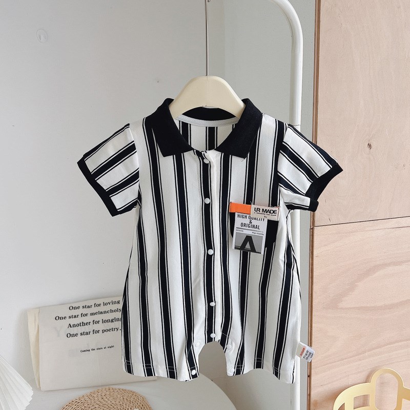 婴儿衣服夏装薄款连体衣超萌可爱哈衣男宝宝夏季条纹外出爬服新款