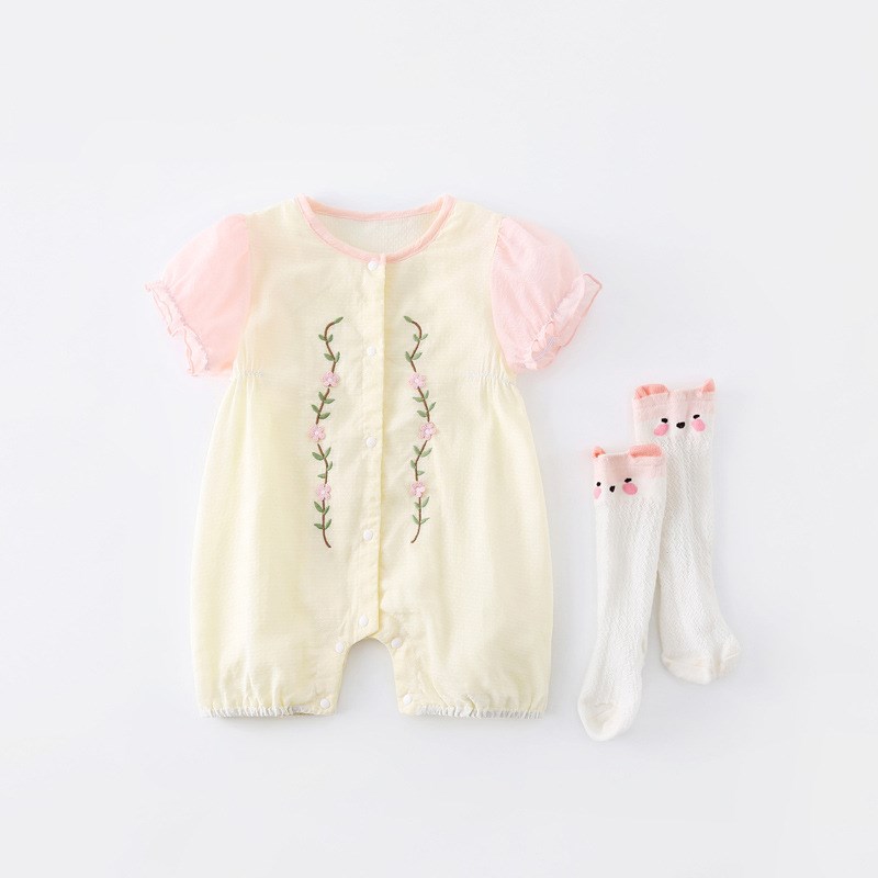 婴儿衣服夏季薄款纯棉短袖连体衣女宝宝超萌可爱爬行衣外出服哈衣
