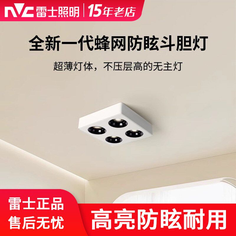 雷士照明LED射灯方形明装筒灯家用斗胆灯无主灯明装双头格栅射灯