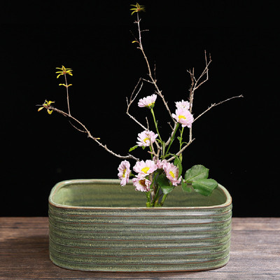 复古陶瓷花盘插花花盆器皿中式日式花道剑山插花器水培写景盆禅意