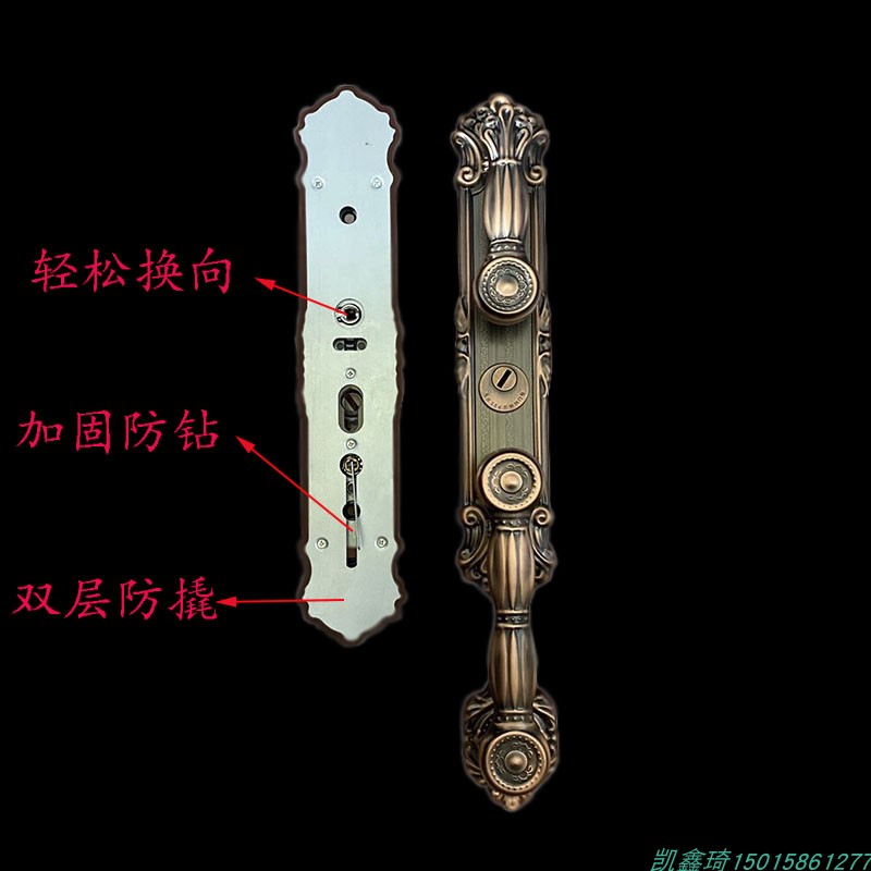 欧式不锈钢别墅铝合金入户双开防盗门大门锁对开门下拉长款红古铜