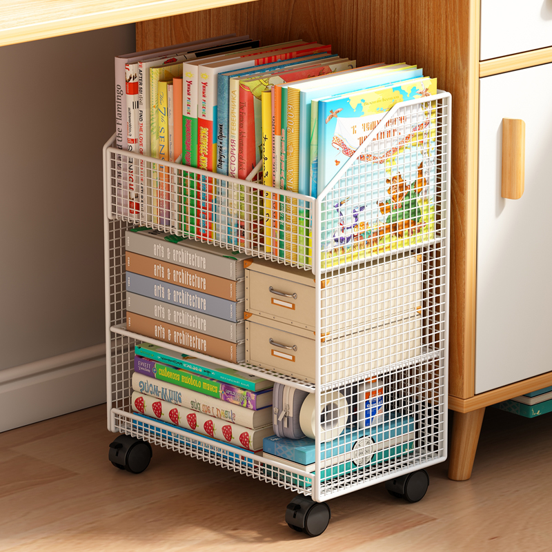 桌下书架可移动落地置物架桌边书本收纳盒带轮学生高中装书收纳箱