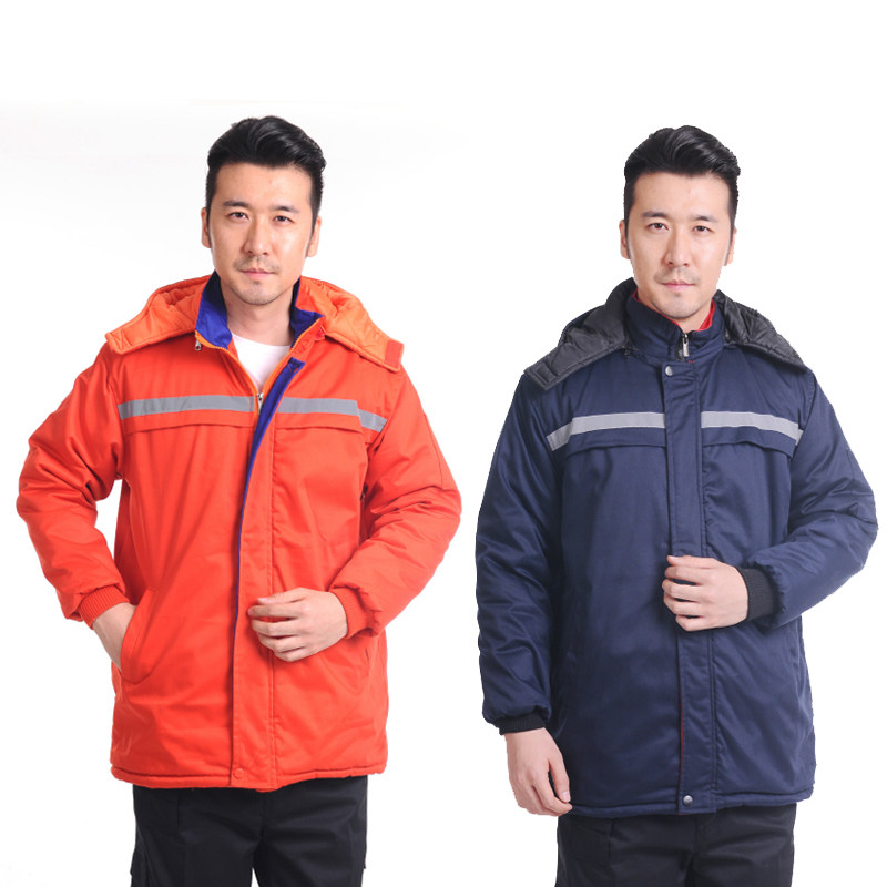 冬季反光条工作服棉衣男加厚防寒保暖工地工程环卫保安外套棉大衣
