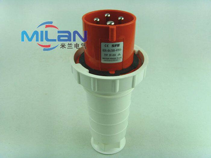 工业插头航空防水公插 三相 63A 380V SF034 4芯孔 3P+E
