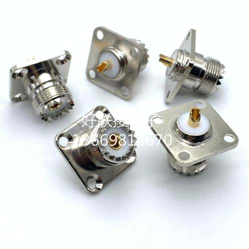 纯铜UHF-KFD高频馈线插座 M母头带法兰铜材SL16母座 射频四孔安装