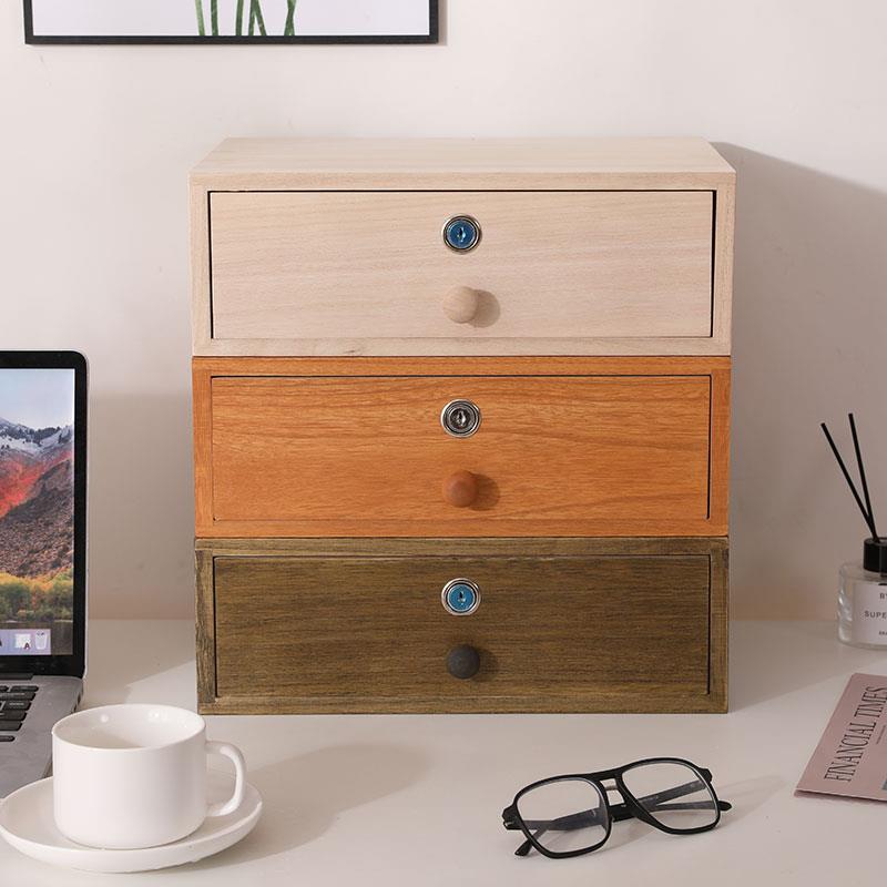 带锁收容纳式盒抽屉实木家用桌大量长方形单层钱箱盒柜面子储物盒