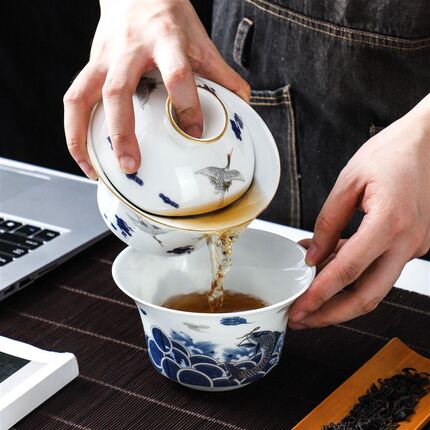 大盖碗才单大号白瓷茶杯茶碗带盖子泡茶茶具大容量