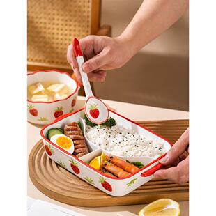 陶瓷大容量分餐盘减脂三格盘上班族打饭盘可微波炉一人食餐具 深款