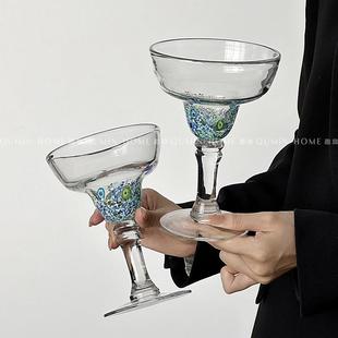 ins风花点波普玻璃杯创意鸡尾酒杯复古高脚杯家用果汁饮料杯子