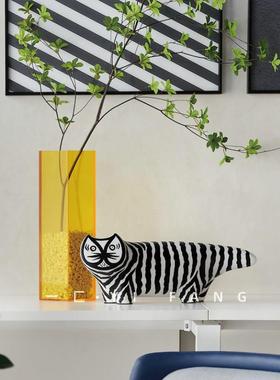 一匚 现代简约黑白条纹北欧猫咪摆件 样板房客厅玄关儿童房装饰品