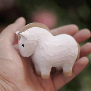鹿妖商店 小胖马 小唐马 白龙马纯手工木雕实木桌面摆件 生肖礼物