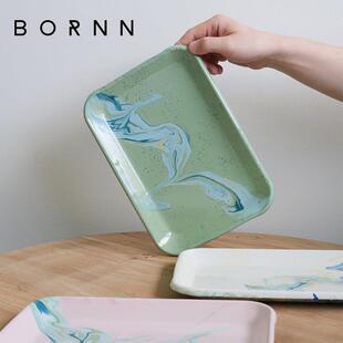 土耳其Bornn搪瓷托盘长方形咖啡杯水杯茶盘水果甜品盘 钥匙收纳盘