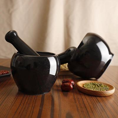 家用捣碎器天然乌金石石臼捣蒜器捣药罐石盅蒜臼子手动小型蒜泥器