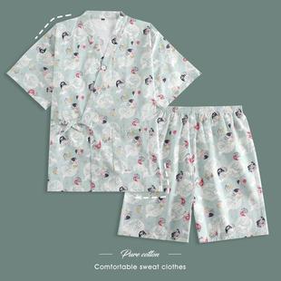 桑拿服洗浴服足疗服睡衣 新款 汗蒸服女款 棉麻日式 清新可爱系带短款