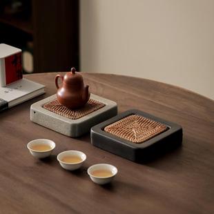 陶瓷小型壶承干泡台家用茶托盘手工藤编茶承盘粗陶储水养壶隔热垫
