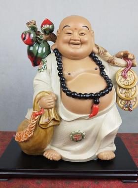 布袋佛小担金笑佛中式客厅酒柜陶瓷摆件石湾公仔办公室招财装饰品