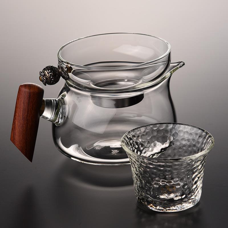 从简加厚全玻璃公道杯耐热带茶漏茶海木把公杯过滤茶器高档分茶器