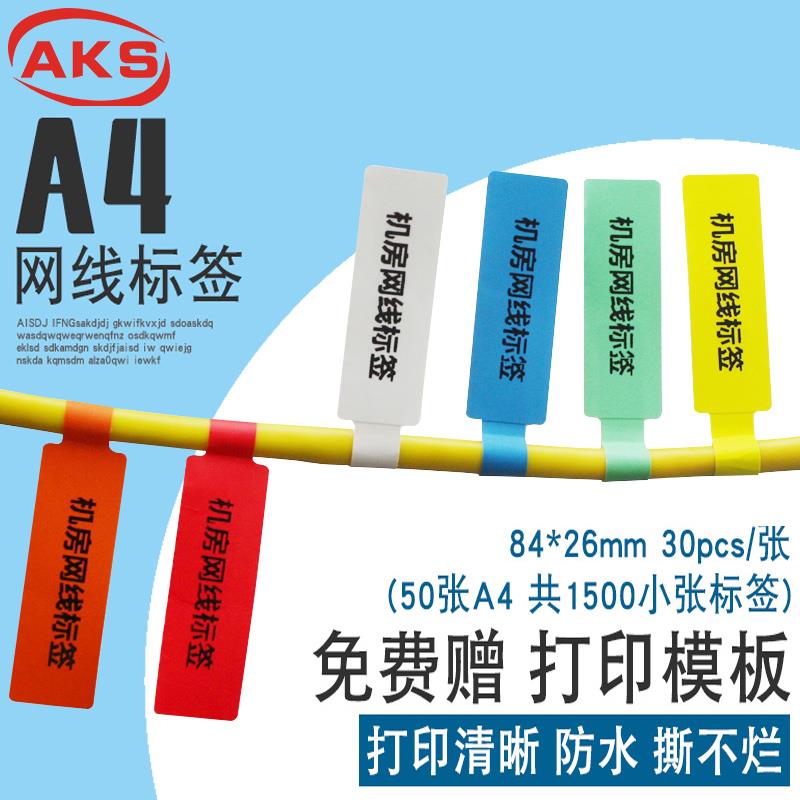50张A4网线标签贴彩色P型防撕合成纸 手写防水撕不烂机房线缆标贴