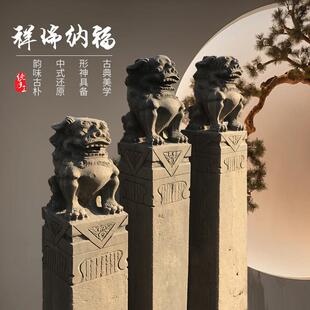石雕拴马桩青石拴马柱彷古做旧石柱狮子貔貅户外庭院摆件定制