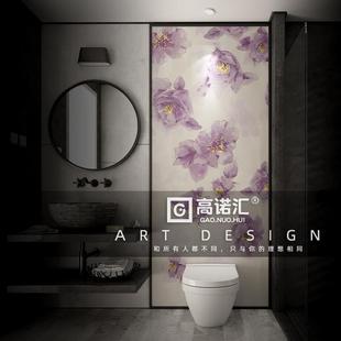 轻奢艺术马桶浴室背景墙砖 法式 紫色花卉 唯美浪漫风格 卫生间瓷砖