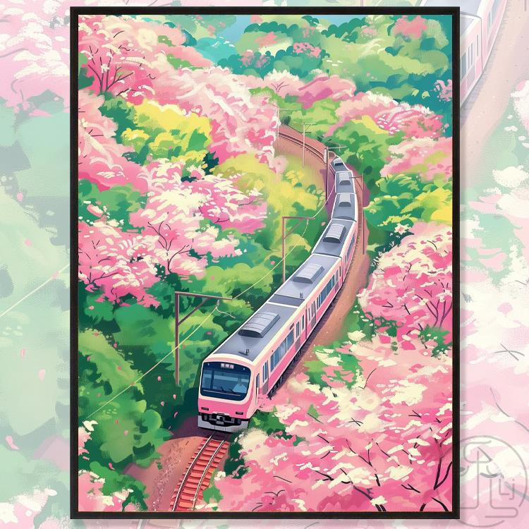 春日列车唯美风景钻石画2024新款5d手工点贴钻十字绣客厅粘钻满钻