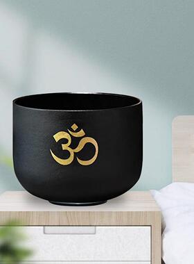 水晶钵镀欧姆纹黑色瑜伽音钵颂钵静心解压音乐碗7音调疗愈乐器瑜
