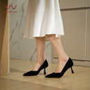 细跟单鞋 时尚 气质绒面细跟女鞋 吴大叔2025秋冬通勤百搭尖头高跟鞋