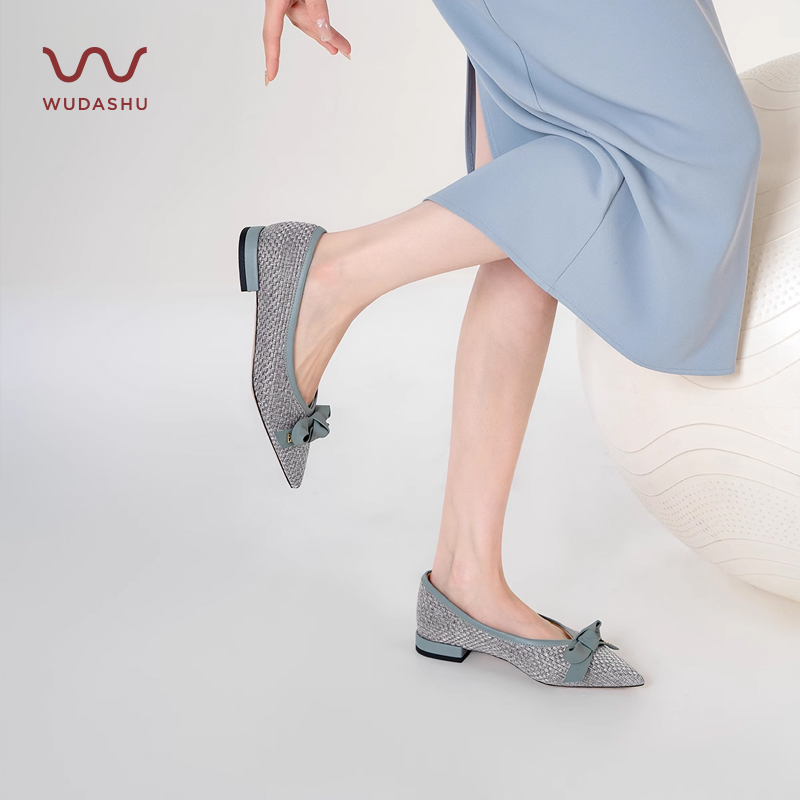 吴大叔2025秋冬通勤尖头单鞋舒适不累脚平底鞋时尚百搭蝴蝶结女鞋