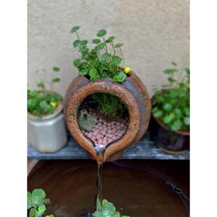 diy流水罐子陶罐水缸鱼池增氧花园庭院造景摆放鲜花建设景观空调