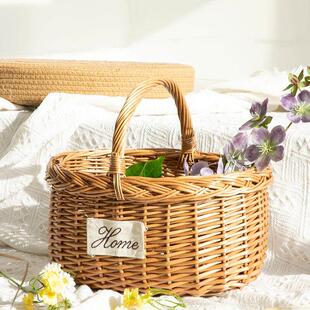 藤编柳编编织野餐篮手提花篮水果采摘竹篮子竹编鸡蛋篮竹筐收纳筐