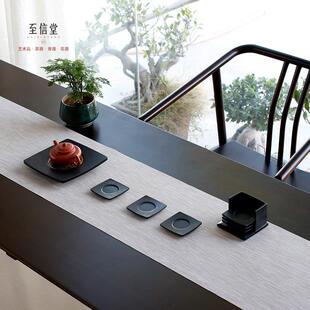 至信堂整块乌金石铜合金干泡茶台小托盘礼盒套装壶承+杯垫盒+杯垫