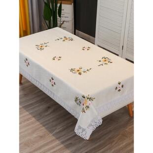 装饰绣花咖啡桌布长方形家用桌布现代简单织物棉麻白色小清新桌布