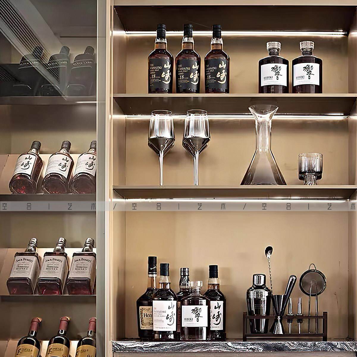 空合 现代简约玻璃酒具牛角道具酒摆件 样板间酒店饭厅客厅装饰品