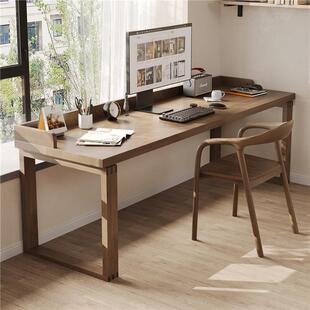 实木电脑桌学生家用双人长条书桌书架一体莫比恩工作台卧室学习桌