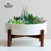 休闲白色多肉植物花盆与架子大直径20厘米陶瓷花盆斯堪 纳维亚非