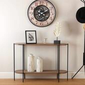 新中式 实木玄关桌实木双层现代简约墙边桌铁艺玄关台置物架玄关柜