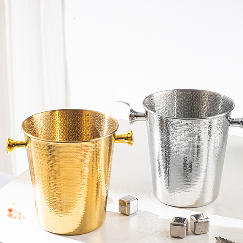 创意锤纹金色不锈钢冰桶香槟桶家用聚会冰酒桶大小号冰块桶装饰桶