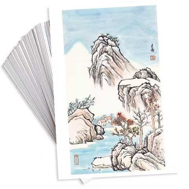 初学少儿国画启蒙临摹卡儿童美术国画入门国画山水32张步骤版